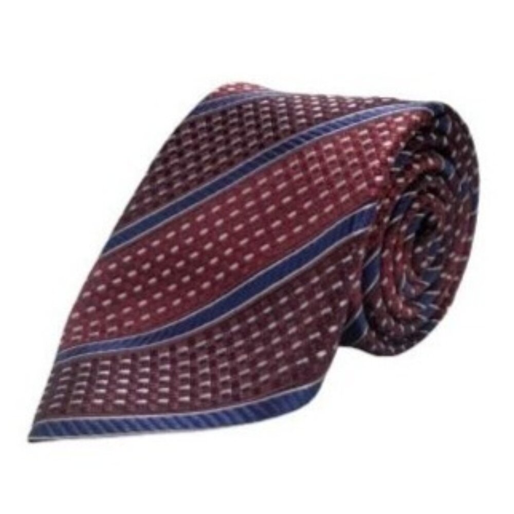 Ermenegildo Zegna Repp Striped Dash Woven Silk Tie Burgundy Silver Cobalt Blue